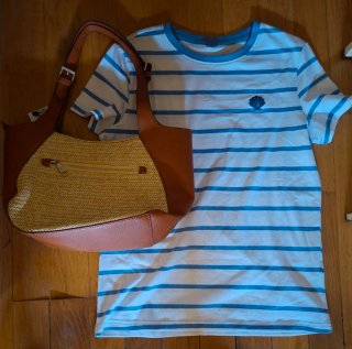 Bolso y camiseta a rayas