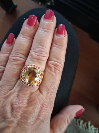 Anillo Oro 18k Plata con Citrino y Rubíes/ esmeral