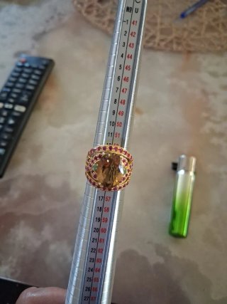 Anillo Oro 18k Plata con Citrino y Rubíes/ esmeral