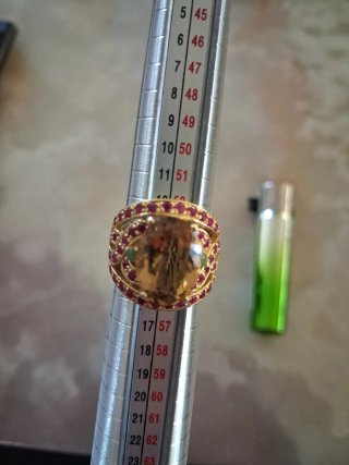 Anillo Oro 18k Plata con Citrino y Rubíes/ esmeral