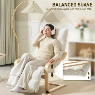 Butaca Salón Reposapiés Ajustable Tela Madera