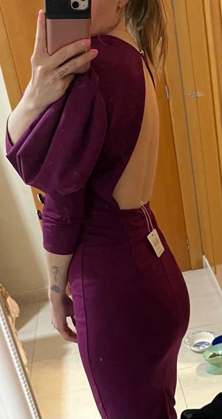 Vestido midi manga abullonada