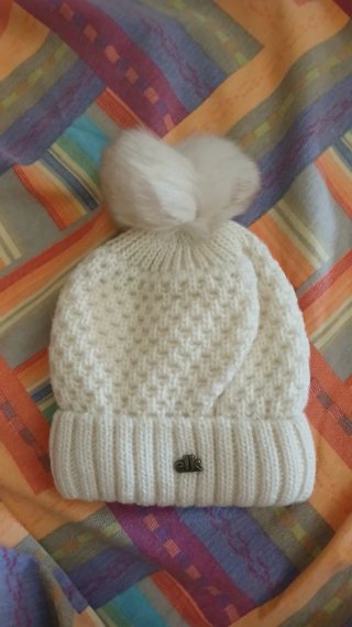 Cappello lana bianco elk con pompon