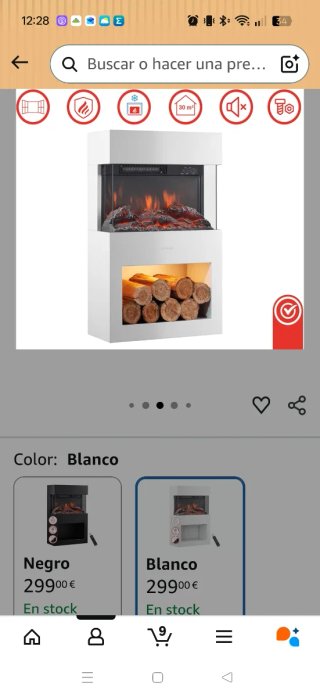 Estufa decorativa efecto leña blanca