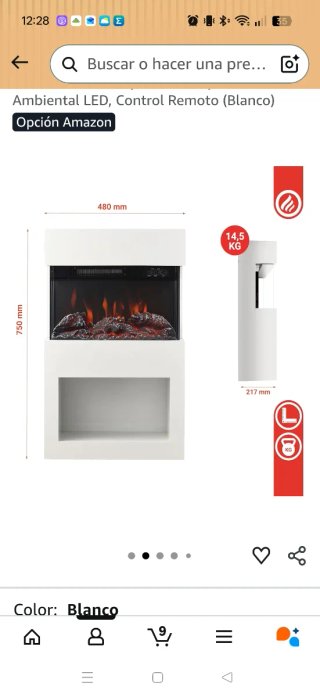 Estufa decorativa efecto leña blanca
