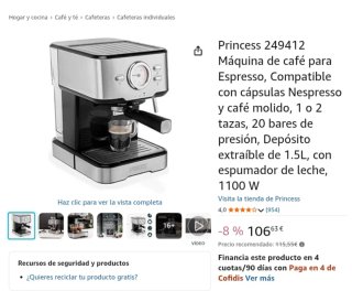 Cafetera Princess 249412 Espresso