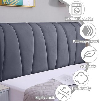 Funda Cabecero Cama Terciopelo Gris
