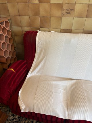 Sofá de terciopelo rojo 4 plazas