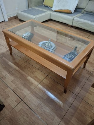 Mesa auxiliar elevable cristal y madera