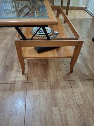 Mesa auxiliar elevable cristal y madera