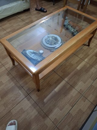 Mesa auxiliar elevable cristal y madera