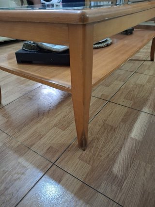 Mesa auxiliar elevable cristal y madera