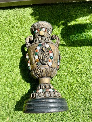 Jarrón tibetano latón vintage hecho a mano