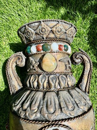 Jarrón tibetano latón vintage hecho a mano