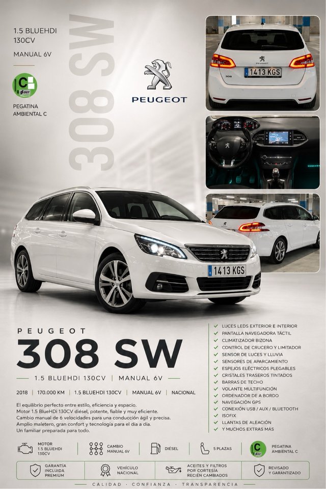 Peugeot 308 HDI Pegatina C 2017 (garantia premium)