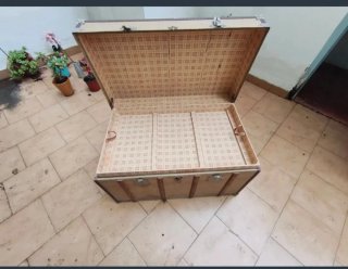 Baúl antiguo vintage madera y lona