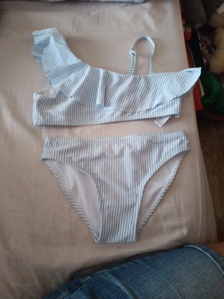 Bikini niña rayas azul y blanco