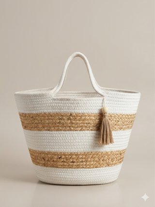 Bolso de playa rayas beige y blanco (45x30cm)