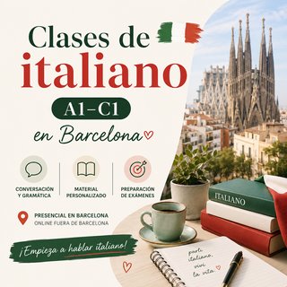 Clases de italiano A1–C1 en Bcn (online fuera)🇮🇹