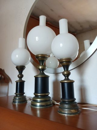 Juego 3 Lámparas Mesa Cristal Metal