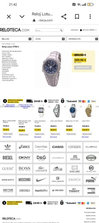 Reloj Lotus Acero Inoxidable Hombre
