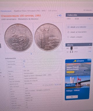 Checoslovaquia 100 Coronas 1993 Plata