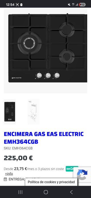 Placa de gas 3 fuegos