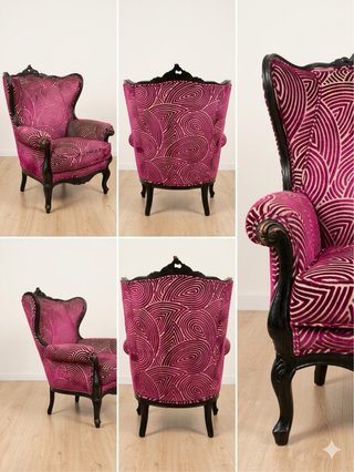 Poltrona Vintage in Velluto Rosa e Nero