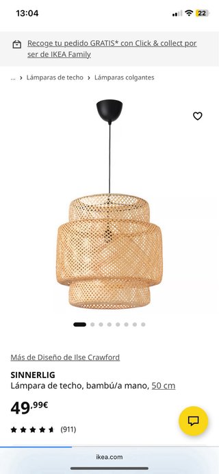 Lámpara Techo Bambú Ikea 50cm