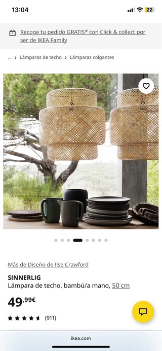 Lámpara Techo Bambú Ikea 50cm