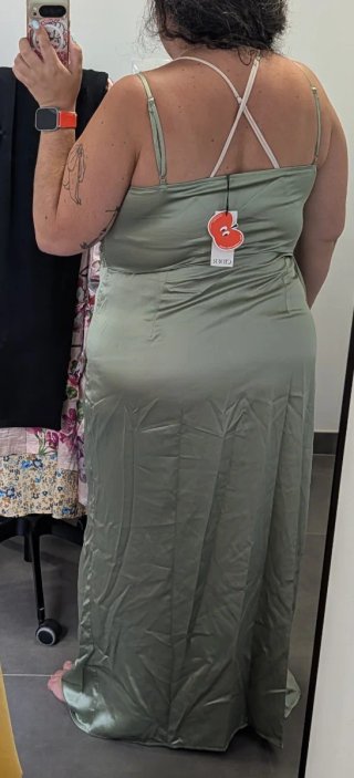 Vestido fiesta satén verde oliva T48-50