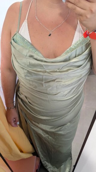 Vestido fiesta satén verde oliva T48-50