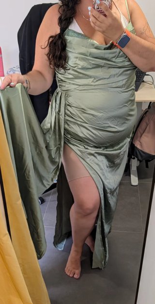 Vestido fiesta satén verde oliva T48-50