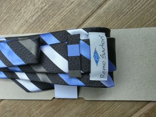 Cravatta a righe blu e grigie, Remo Sartoria moda