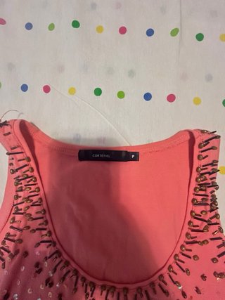 Top Cortefiel Coral Pedrería y Lentejuelas