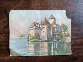 Dibujo Castillo de Chillon Acuarela de F.Bortier
