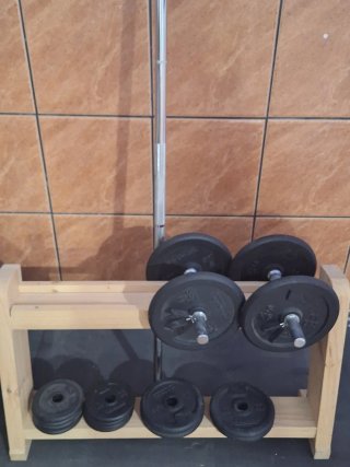 Juego de pesas con mancuernas y barra