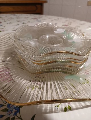 Set 6 Piatti da Dolce Vetro Decorati Floreale