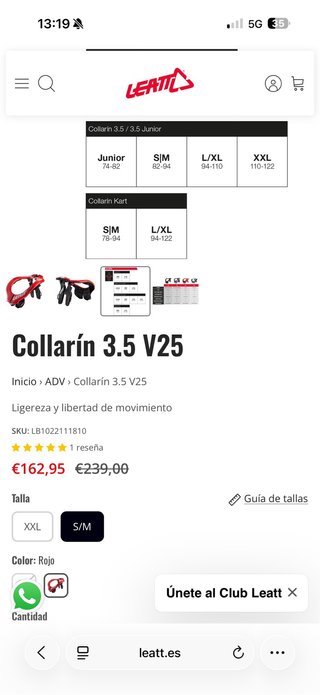 Collarín Leatt 3.5 Rojo talla L