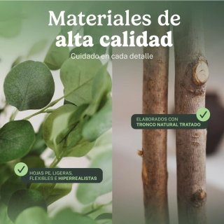Planta artificial hojas verdes tronco madera