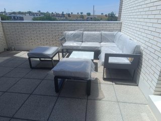 Conjunto terraza 8 personas: mesa y sillones