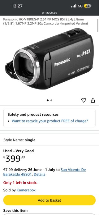 Cámara Panasonic HC-V180EG-K Negra