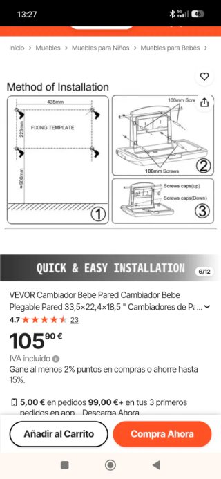 Cambiador Bebé VEVOR Pared Plegable
