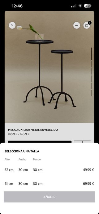 Mesa auxiliar Zara Home hierro negra