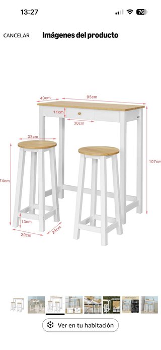 Mesa alta con taburetes