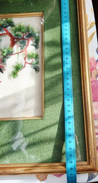 Quadro ricamato con uccelli e fiori