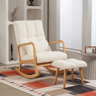 Sillón Mecedora con Reposapiés Bouclé