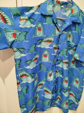 Camisa estampada Hawaiana Tiburones Azul Talla L