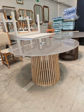 Mesa comedor cristal y madera maciza