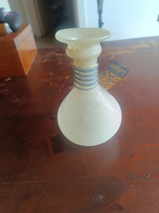 Jarrón artesanal Lafiore cristal beige y azul